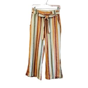 Indigo Rein Womens Wide Leg Pants Linen Blend Striped Cropped Size Small Summer